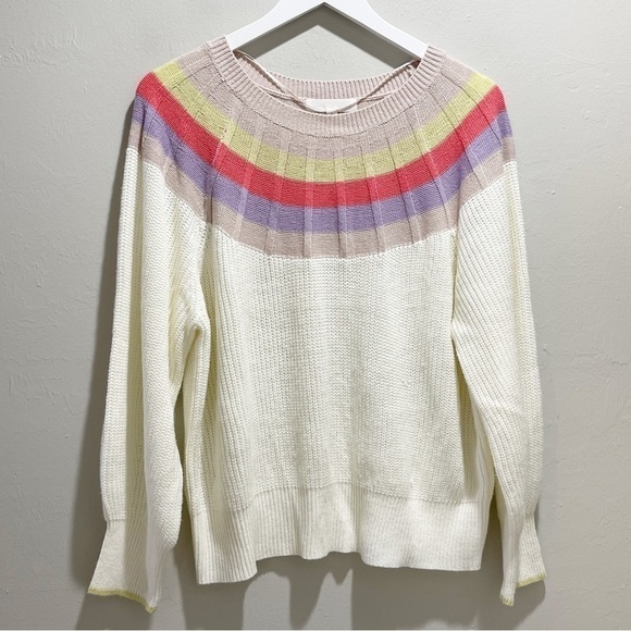 ADYSON PARKER Women's Pullover Ivory Rainbow Balloon Sleeve Sweater Size XL - Picture 1 of 9